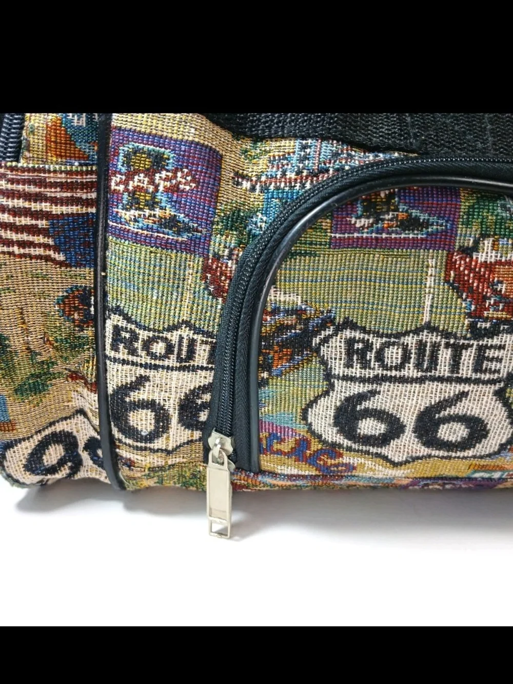 Vtg Route 66 Tapestry Duffle Bag - Multi